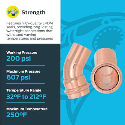 SharkBite 1 Inch Copper Press x 1 Inch FTG 45 Degree Street Elbow, Plumbing Fitting, Pack of 5, UPR07X5 - size: 1 in. x 1 in., 5 Pack