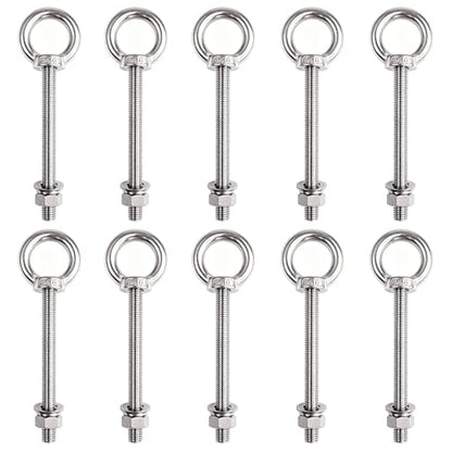 10 Pack M10 x 100mm Threaded Eyebolts with Nuts Washers,Stainless Steel Marine Grade Shoulder Eye Bolt,Eyebolts for DIY, Furniture,Swing, and Outdoor Use (M10 x 100mm) - size: M10 x 100mm