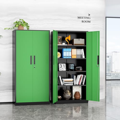 SUNCROWN 72" Metal Storage Cabinet - Heavy-Duty Metal Garage Cabinet with 4 Adjustable Shelves & 2 Doors for Tools, Office, Home, Workshop,Black & Green-Small - color: Green & Black, size: 72"H x 32"W x 16"D