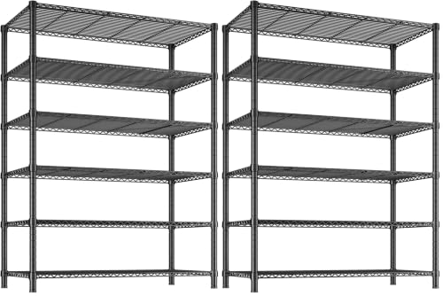 REIBII 75''H 6 Tier Wire Shelving,1800LBS Storage Shelves,Kitchen,Pantry (Pack of 2) - color: Black, size: 75"H x 35.5"W x 18"D 6 Tier (Pack of 2)