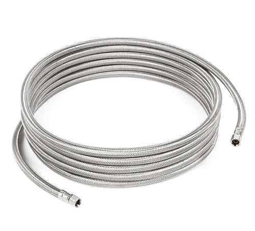 18 FT Refrigerator Water Line, 1/4" Compression Stainless Steel Braided Ice Maker Hose, Fridge Water Line for Refrigerator, Ice Maker Water Hose - size: 18 Feet
