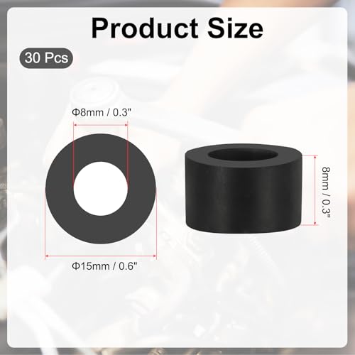 PATIKIL Multi Purpose Rubber Spacer, 30Pcs 6mm ID x 15mm OD x 8mm T Neoprene Round Anti-Vibration Isolation Pads Isolator Rubber Bushings Spacer Washer for HVAC Bolts Car Accessories - size: 6mm ID x 15mm OD x 8mm T