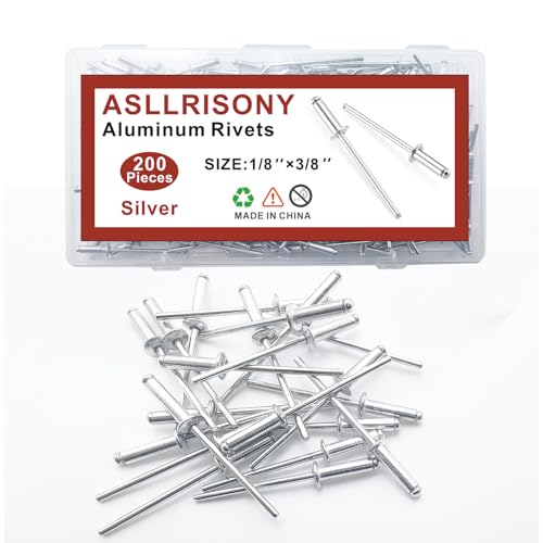 200pcs Silver 1/8-3/8 Inches Aluminum Blind Rivets, 3.2-9.5 mm Pop Rivets, Aluminum Grip and Steel Mandrel - color: Silver, size: 1/8-3/8 Inches
