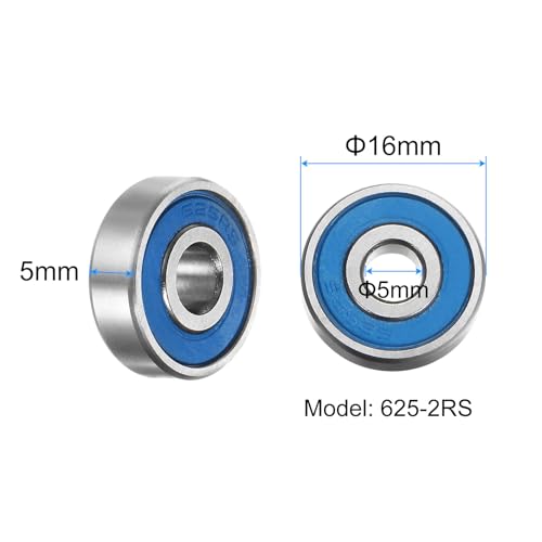 uxcell 10pcs 625-2RS Miniature Deep Groove Ball Bearings 5x16x5mm Rubber Sealed Bearings for TRX4 1/10 RC Cars Trucks, 3D Printer, P6 (ABEC 3) - color: Blue, size: 5x16x5mm
