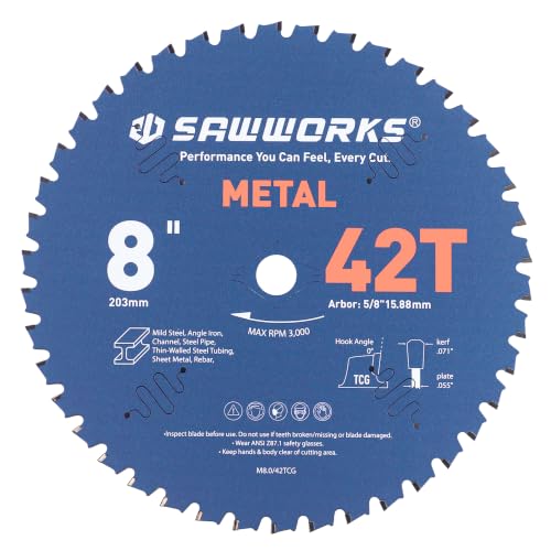 SawWorks 8" 42T TCG Circular Saw Blade for Metal Cutting - size: 8 Inch 42T