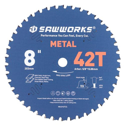 SawWorks 8" 42T TCG Circular Saw Blade for Metal Cutting - size: 8 Inch 42T