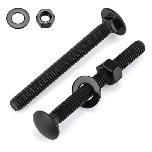 16 Sets 1/4-20 x 4 Black Carriage Bolts Screws and Hex Nuts & Flat Washers, 304 Stainless Steel 18-8, Round Head Square Neck, Full Thread Coverage - size: 1/4-20 x 4"