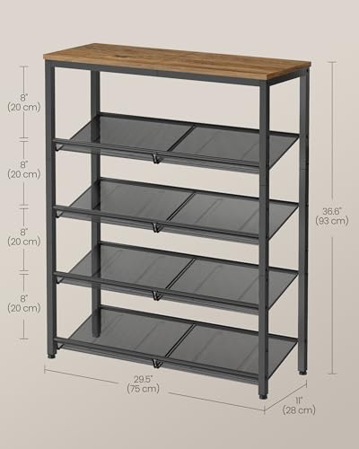 VASAGLE 5-Tier Shoe Rack, Adjustable, Freestanding - color: Honey Brown + Ink Black, size: 5 Tiers (29.5"W)