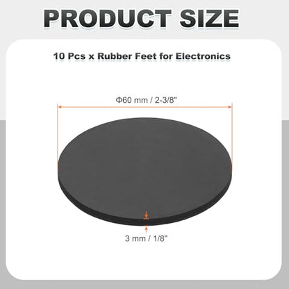 PATIKIL Non Slip Furniture Pads 2-3/8" (60mm x 3mm), 10 Pcs Adhesive Backed Round Rubber Feet Anti-Scratch Rubber Furniture Grippers for Hardwood Floor Electronics Bed Drawers DIY - size: 60mm x 3mm