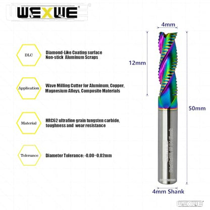 Tools Carbide Roughing End Mill Square Carbide End Mills for Aluminum Cutting, 3 Flute 4mm Shank (D4-50L 3F 2PCS) - size: 3 Flute D4-50L 2PCS