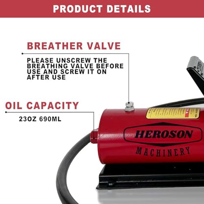 HEROSON High Pressure Pneumatic Pump, 10,000 PSI, 0.7L Reservoir, NPT 3/8" Oil Outlet, NPT 1/4" Inlet, Foot Operated Air Hydraulic Pump - color: red
