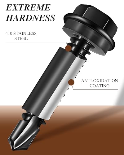 100PCS #8 x 3/4" Self Drilling Screws, Black Self Tapping Screws for Metal, 410 Stainless Steel Hex Washer Head Sheet Metal Screw, Quick Tapping with 7mm Hex Socket - color: Black, size: #8 x 3/4"