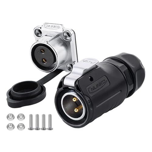 CNLINKO LP20 Series Waterproof Connector, IP68 Fast Locking Connect, 20A 500V 2pin m20 Male and Female LED Outdoor Power Connector (2 pin) - size: 2 PIN, style: Black/4-Hole Socket