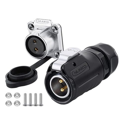 CNLINKO LP20 Series Waterproof Connector, IP68 Fast Locking Connect, 20A 500V 2pin m20 Male and Female LED Outdoor Power Connector (2 pin) - size: 2 PIN, style: Black/4-Hole Socket