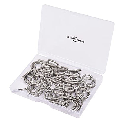 SHONAN 1.57" Stainless Steel Eye Screws for Wood, 30 Pcs Screw Eye Hooks, Indoor & Outdoor Use, 17 Lbs Capacity - size: 1.57 inch, 30 Pcs