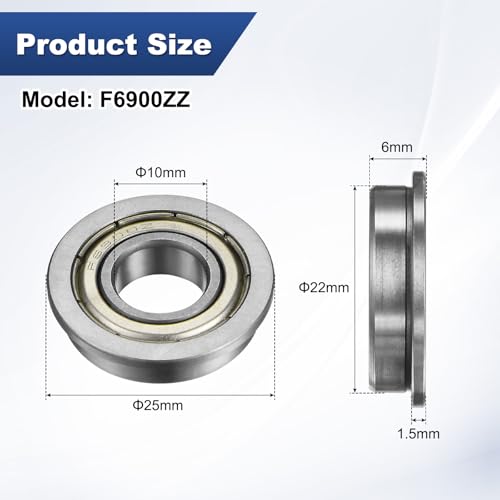 M METERXITY 4-Pack F6900ZZ Flanged Ball Bearing, 10 x 22 x 6mm Double Metal Shielded Chrome Steel (GCr15) Flange Rip Bearings for Wheelbarrow/Printer/Fax Machines/Power Tools - size: 10mm x 22mm x 6mm