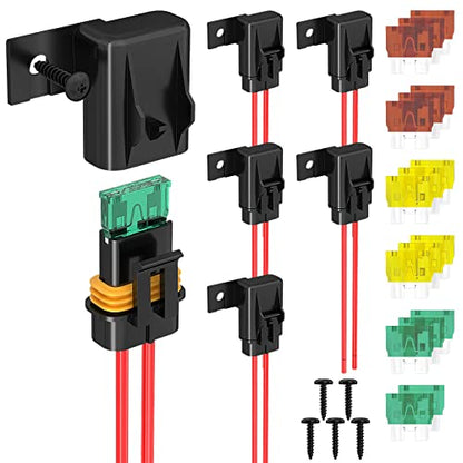 DaierTek Inline Fuse Holder 12V 12 AWG Waterproof ATC/ATO Blade Fuse Holder with 20 Amp 30 Amp 40 Amp Inline Fuse Heavy Duty in Line Fuse Holder for Marine Automotive Vehicle -6Pcs - color: Fixable