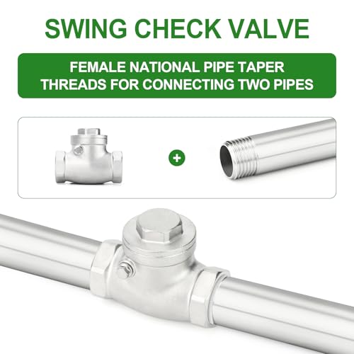 TAISHER 1PCS 304 Stainless Steel 1/2" Female Swing Check Valve，Backflow Prevention, One Way Check Valve CF8 WOG 1000 - size: 1/2"(Swing)