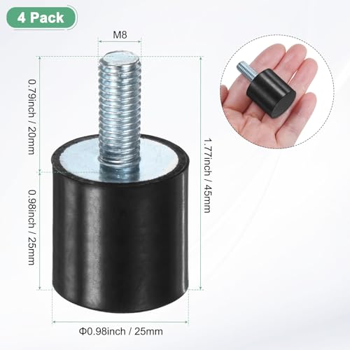 M METERXITY 4-Pack Rubber Mounts D25mmxH25mm Male Vibration Isolators Cylindrical Shock Absorber W M8 x 20mm Studs for Air Compressor/Car/Pump/Boat/Garage Motor/Bobbins Rubber Isolators - size: M8 x 20mm, 25mm x 25mm