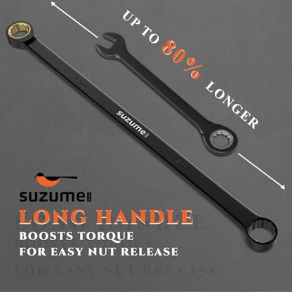 SUZUME 10-Piece Extra Long Ratcheting Wrench Set Metric Double Box End CR-V - size: 8-24mm