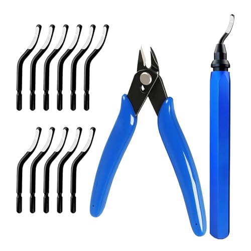 13PCS Deburring Tool Kit with 11pcs Steel Blades & Wire Cutter – Burr Removal Tool for 3D Printing, Metal, Plastic, PVC Pipes, Copper