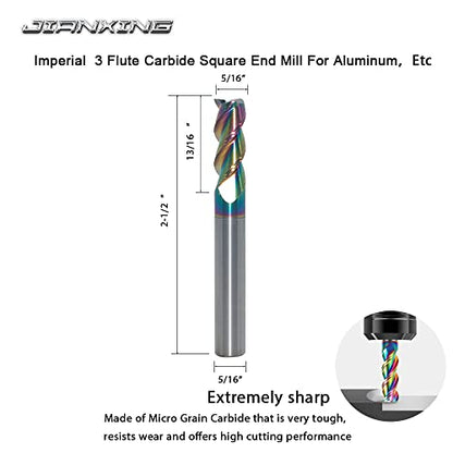 5/16" Carbide Square End Mill, 3 Flute, DLC Coating, 4 Pcs - size: 5/16" (4 Pieces)