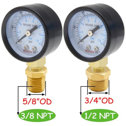 Uenede 0-200PSI Pressure Gauge 1/8" NPT Brass Bottom Mount with Bushing - size: 200PSI(1/8"NPT)