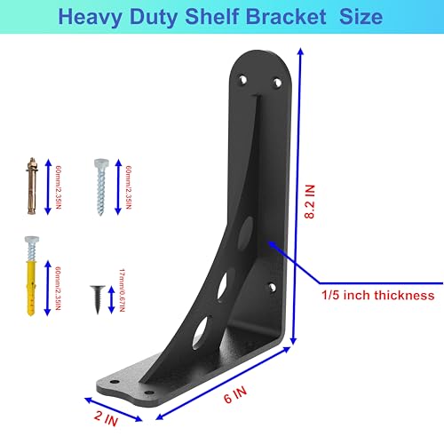 8 x 6 in Black Heavy Duty Floating Shelf Brackets, Holds 1000lb - color: Black Max Load 1000 Lbs, size: 8IN×6IN