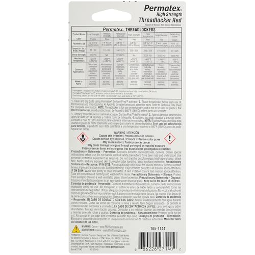 Permatex 27140 High Strength Threadlocker Red, 36 ml - size: 36 ml, style: Liquid - High Strength