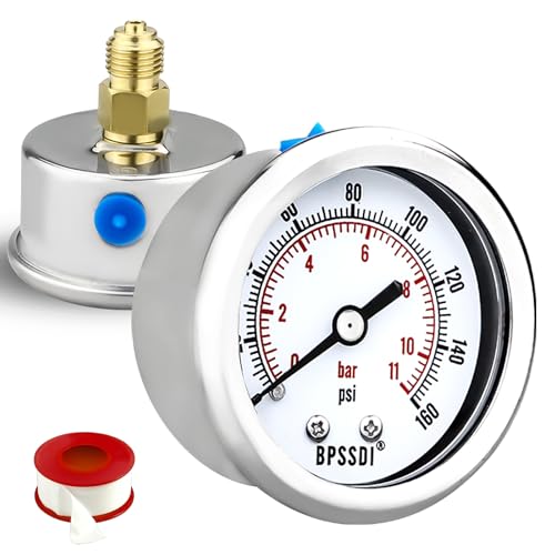 0-160 Psi Low Pressure Gauge, 2" Dial Size, 1/4 G Back Mount, Stainless Steel Case for Water Pressure Gauge Test for Water Pipe, HVAC(with Tape) - size: 0-160 psi, style: Back Mount