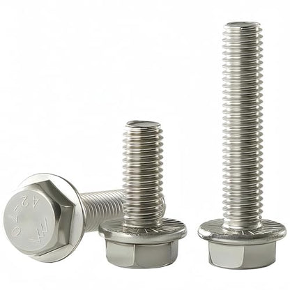 M8x1.25 x 45mm Flanged Hex Head Bolts, 304 Stainless Steel (A2-70), Bright Finish, Fully Threaded, Hexagon Head Flange Bolts, Quantity 10 - size: 45mm(10PCS)