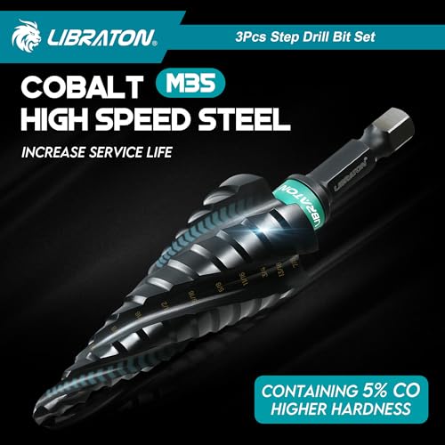 LIBRATON Four Spiral Flute Step Drill Bit Set 1/8"-7/8", M35 Step Bits - style: 1/8" - 7/8" (3pcs Set)
