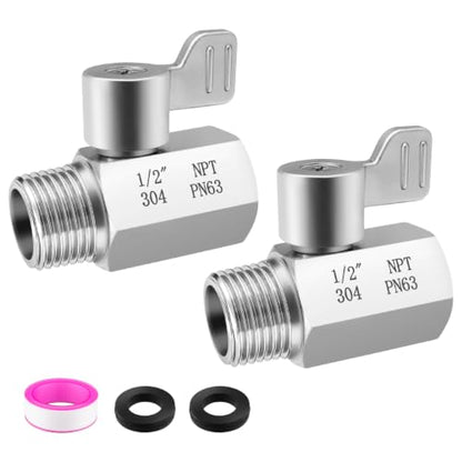 [2 Pack] Shower Head Shut Off Valve,304 Stainless Steel Mini Ball Valve NPT Thread(1/2"),Shower Head Flow Control Valve - size: 2 Pack 1/2"