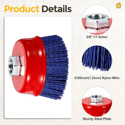 3in Wire Cup Brush for Angle Grinder, 5/8"-11 Arbor, Nylon, 240Grit