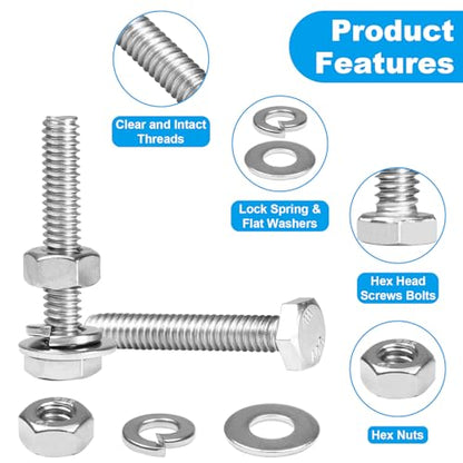 20 Sets 1/4-20 x 2 Hex Head Screw Bolt,Nuts,Flat & Lock Washers - size: 1/4"-20 x 2"