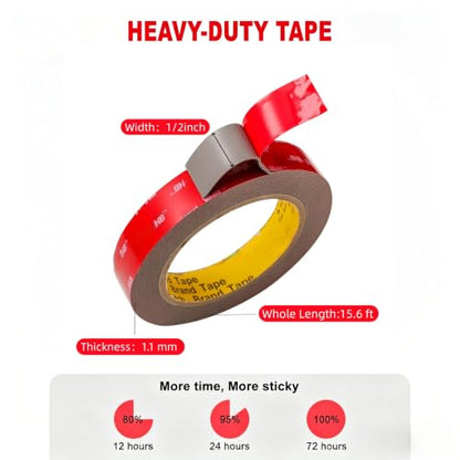 Double Sided Tape Heavy Duty, 1/2in x 15.6ft Strong Adhesive 4611 Foam Tape