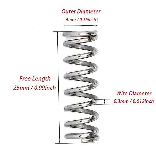 150pcs Compression Spring, 304 Stainless Steel Small Spring (0.3 * 4 * 25mm), 4mm OD, 25mm Length, 0.3mm Wire Diameter - size: 0.3*4*25mm