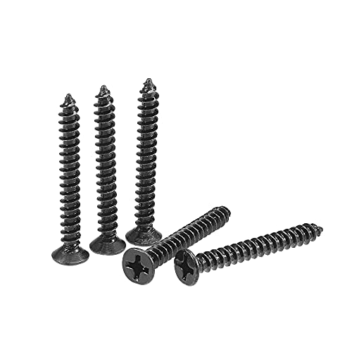 uxcell M3.5 x 30mm Wood Screws Phillips Flat Head Carbon Steel Self Tapping Screws Black 200pcs - size: M3.5 x 30mm