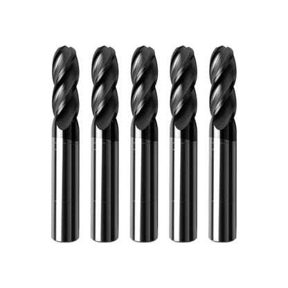 5Pcs 3/8" Carbide Ball Nose End Mills, ALTiN Coated, 4 Flute - size: 3/8 in