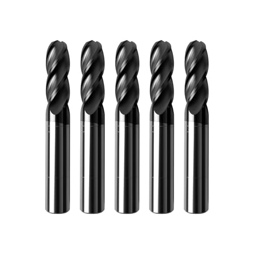 5Pcs 3/8" Carbide Ball Nose End Mills, ALTiN Coated, 4 Flute - size: 3/8 in