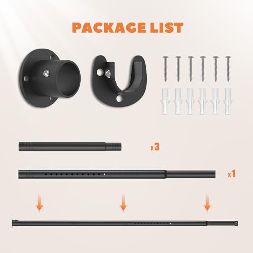 Metal Closet Rod 1.3" Heavy Duty Adjustable Hanging Rod 17-63 Inch - color: Matte Black, size: 17-63 IN