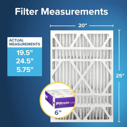 Filtrete 20x25x6 AC Furnace Air Filter, MPR 1550, MERV 12, Fits Honeywell, CERTIFIED Asthma & Allergy Friendly, Electrostatic Air Cleaning Filter, 2-Pack (Actual Size 19.75x24.25x6 in) - size: 20x25x6