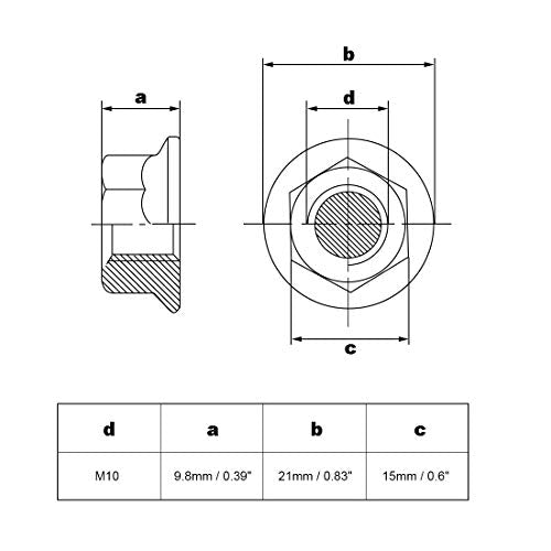 uxcell M10 Serrated Flange Hex Lock Nuts, 304 Stainless Steel, 4 Pcs