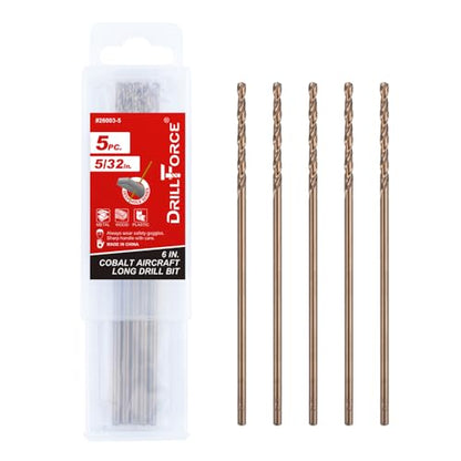 5/32 in. x 6 in. Cobalt Aircraft Extension Drill Bits Set(5PCS), M35 High Speed Steel Drill Bit Extra Long Deep Hole Drilling for Stainless Steel, Plastic and Wood - size: 5/32"x6"(5PCS)