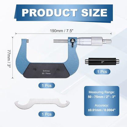 HARFINGTON Metric Outside Micrometer 50-75mm Range +/-0.01mm Accuracy - size: 50-75mm
