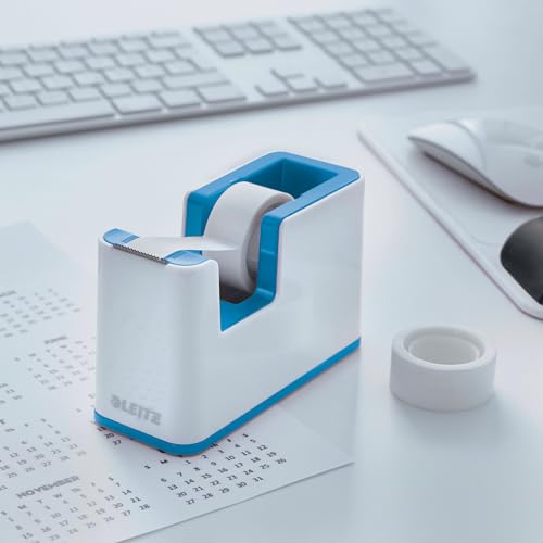 Leitz Tape Dispenser, Heavy Base with Tape, Wow Range, White/Metallic Blue - color: Blue