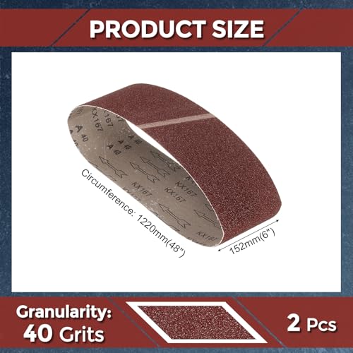 2 Pcs Sanding Belts 6 x 48 Inch 40 Grit Aluminum Oxide - size: 6 x 48 Inch(40 Grits)