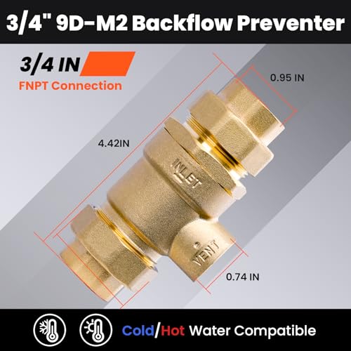 3/4" Backflow Preventer Valve 9D-M2 Brass Dual Check Valve Female NPT - size: 3/4 Inch