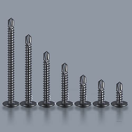 Wensilon (100Pcs)#8×2” for Sheet Metal Self-Tapping Screws 410 Black Stainless Steel Truss Head High-Strength Quick Tapping - color: Black, size: #8X2"
