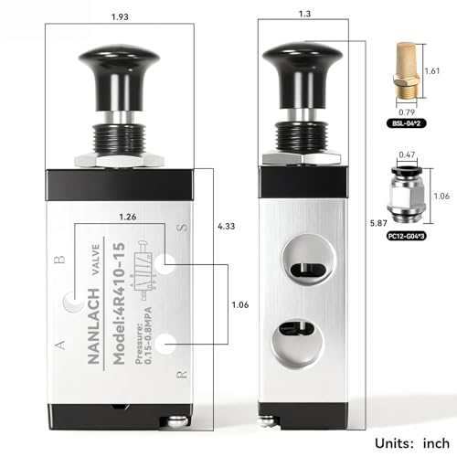 PNEUMATIC 1/2"NPT 5 Way 2 Position Air Hand Lever Operated Valve Pneumatic Solenoid Valve Manual Control Push-Pull 4R410-15 - size: 1/2"NPT